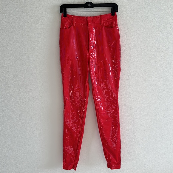 HOUSE OF CB 'Haridan' Red Patent Stretch Vinyl Trousers Pants - Picture 2 of 12